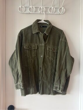 Zara Olive Green Corduroy Shirt Jacket